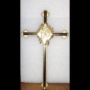 50th Anniversary Cross Gold Tone Austrian Topaz Crystals Christian Religious